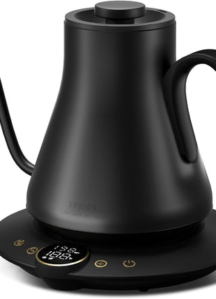 INTASTING Gooseneck Electric Kettle with ±1°F Temperature Control 0.9 Liter | 1500W Quick Heating, Stainless Steel Inner, Pour Over Coffee & Tea, Keep Warm, Auto Shut-Off, Built-in Brew Timer, Black