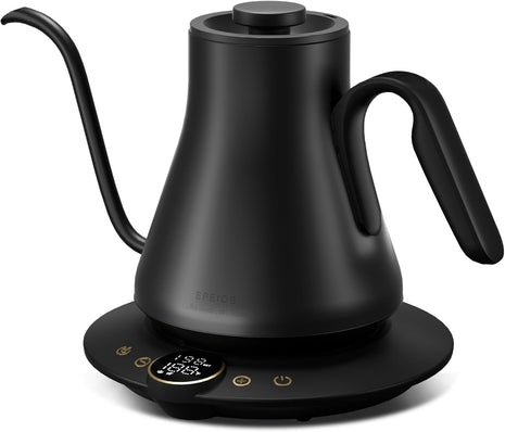 INTASTING Gooseneck Electric Kettle with ±1°F Temperature Control 0.9 Liter | 1500W Quick Heating, Stainless Steel Inner, Pour Over Coffee & Tea, Keep Warm, Auto Shut-Off, Built-in Brew Timer, Black