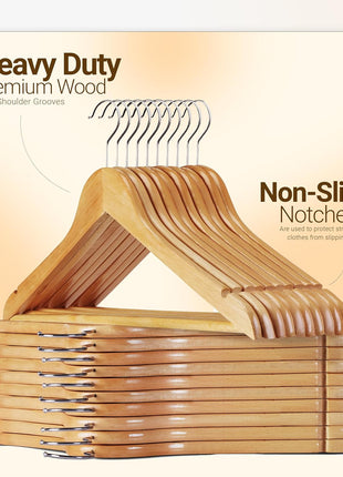 Utopia Home Wooden Hangers 20 Pack – Slim Suit Hangers Natural | 360° rotatable hook | Shoulder grooves | Durable & slim design | Ideal for suits, coats & jackets