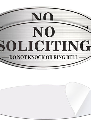 No Soliciting Sign, 2 Pack Self-Adhesive Aluminum Metal No Solitation Do Not Knock or Ring Bell Sign, 7.0 x 3.0 inches Fade Resistang Signs for Office and Home (Brushed Nickel/Black)