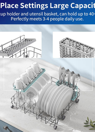 AIRMSEN Portable Countertop Dishwashers, 5 Washing Programs Mini Dishwashers with 5 L Built-in Water Tank and Double-layered Glass Door, No Hookup Needed for Home, Apartments & RVs