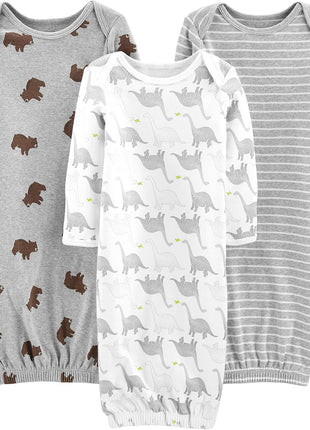 Simple Joys by Carter's Unisex Babies' Cotton Sleeper Gown, Pack of 3, Grey/White, 0-3 Months