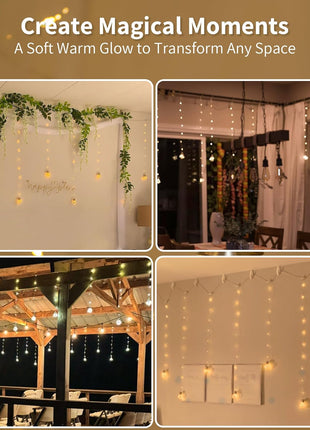 YOLIGHT Wishing Ball Curtain Lights 200 LED Window Curtain String Lights with Remote, USB Battery Powered Twinkle Globe Fairy Lights for Wedding Party Bedroom Christmas Decoration (Warm White)