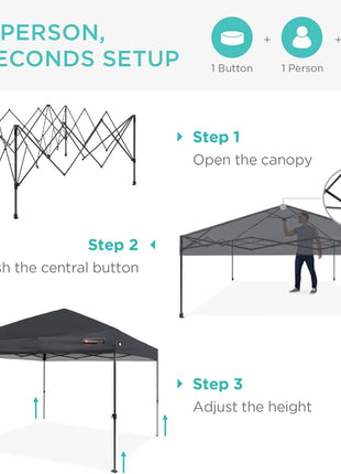 Best Choice Products 10x10ft Pop Up Canopy Tent, Outdoor Shade, 1 Person 1 Minute Set Up, Carry Case, 4 Weight Bags - Gray