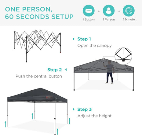 Best Choice Products 10x10ft Pop Up Canopy Tent, Outdoor Shade, 1 Person 1 Minute Set Up, Carry Case, 4 Weight Bags - Gray