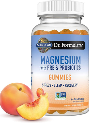 Garden of Life Magnesium Citrate Supplement Gummies with Prebiotics & Probiotics for Stress, Sleep & Recovery - Vegan, Gluten Free, Kosher, Non-GMO, No Added Sugars, Peach Flavor, 60 Count
