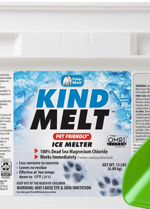 Kind Melt Pet Friendly Ice and Snow Melter, Fast Acting 100% Pure Magnesium Chloride Formula with Scoop Included, 15lb