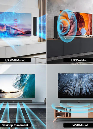 Sound Bar for Smart TV, Soundbar with Bluetooth/ARC/Opt/AUX Connect, Auto Volume Boost, 3 Equalizer Modes, 2 in 1 Detachable Soundbar for TV/PC/Gaming/Projectors