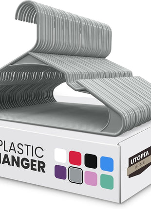 Utopia Home   Plastic Hangers 50 Pack   Space Saving Clothes Hanger   Durable and Strong Closet Organizers and Storage Makes It Ideal Stocking Stuffers or Apartment or Dorm Room Essentials (White)