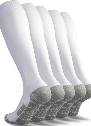 CWVLC Youth Soccer Socks 3 Pairs Girls Boys Volleyball Sport Team Athletic Knee High Long Tube Cotton Compression Socks Black Medium (5Y-7Y Youth/6-10 Women)