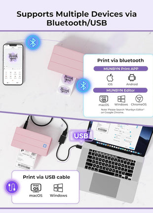 MUNBYN Bluetooth Thermal Label Printer, Wireless 4x6 Shipping Label Printer | Work for Shipping Packages Small Business Office or Home, Compatible with iPhone Android iPad Windows macOS Chrome