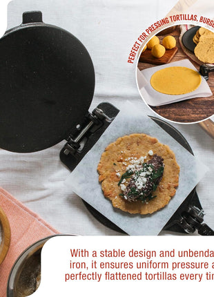 Victoria 8 Inches Cast Iron Tortilla Press, Roti Maker and Tortilladora, Pataconera Seasoned with Flaxseed Oil, Made in Colombia