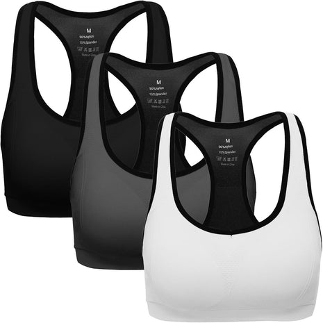 MIRITY Women Racerback Sports Bras - High Impact Workout Gym Activewear Bra Pack of 3 Color Black Size M