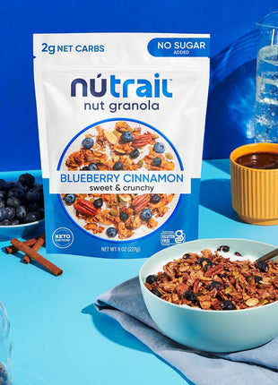 NuTrail Nut Granola Cereal, Blueberry Cinnamon, No Sugar Added, Keto, Low Carb, Gluten Free, Grain Free, Healthy Breakfast 8 oz. 1 Count