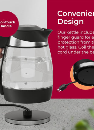 Mueller Living 1.8L Electric Kettle, Tea Kettle for Boiling Water | 1.8L | 1500W | LED | SpeedBoil | Automatic Shutoff | Cordless | Borosilicate Glass | BPA Free