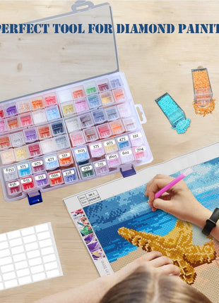 SanerDirect 60 Grids Bead Organizer Box, Diamond Painting Drill Storage Containers, Embroidery Beads Storage Box with Label