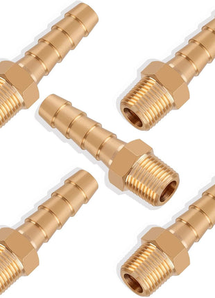 5pcs Brass Hose Barb Fittings 1/4 Inch Barb to 1/8 Inch NPT Male Thread Air Hose Fittings Adapter Connector Water Fuel Air Line Fittings 1/4" Barb × 1/8" NPT Brass Fittings