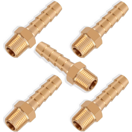 5pcs Brass Hose Barb Fittings 1/4 Inch Barb to 1/8 Inch NPT Male Thread Air Hose Fittings Adapter Connector Water Fuel Air Line Fittings 1/4" Barb × 1/8" NPT Brass Fittings