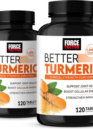 Force Factor Better Turmeric Supplement, Clinical Strength Joint Support | Curcumin 1600mg with Black Pepper & Ginger, Superior Absorption, 240 Tablets, 2-Pack