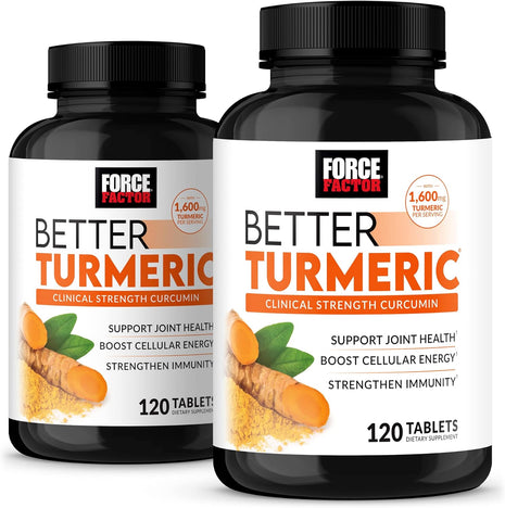 Force Factor Better Turmeric Supplement, Clinical Strength Joint Support | Curcumin 1600mg with Black Pepper & Ginger, Superior Absorption, 240 Tablets, 2-Pack