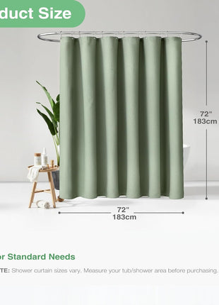 Dynamene Sage Green Shower Curtain - Waffle Textured Heavy Duty Thick Fabric Shower Curtains for Bathroom, 256GSM Luxury Weighted Polyester Cloth Bath Curtain Set with 12 Plastic Hooks,72Wx72H,Green