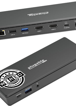 Plugable USB-C Docking Station Dual Monitor 4K 60Hz (2×HDMI), 65W Charging, Gigabit Ethernet, USB-C & 3×USB-A 5Gbps, Audio, Driverless for Windows/ChromeOS (UD-MSTH2)