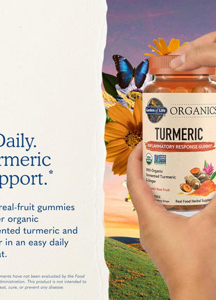 Garden of Life Organics Turmeric Inflammatory Response Gummy - 120 Real Fruit Gummies for Kids & Adults, 50Mg Curcumin (95% Curcuminoids), No Added Sugar, Organic, Non-GMO, Vegan & Gluten Free