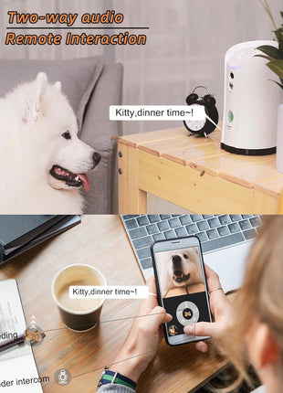 Dog Camera Treat Dispenser,WiFi Full HD Pet Camera with Two-Way Audio and Night Vision,Compatible with Alexa (2.4G WiFi ONLY) (Petalk AI)