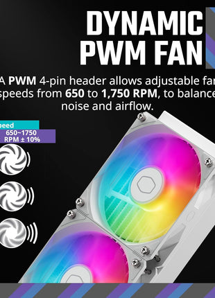 Cooler Master 360L Core AIO CPU Liquid Cooler 鈥?360mm Radiator, 3x ARGB PWM Fans, Patented Gen S Dual-Chamber Pump, Quiet Cooling & Easy Installation, AMD AM5/AM4 & Intel LGA 1851/1700, White
