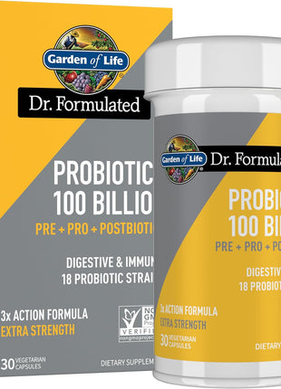 Garden of Life Dr. Formulated Pre, Post & Probiotics 100 Billion CFU, 30ct | Pre, Post & Probiotic Once Daily Supplement for Women & Men, Extra Stength, 30 Day Supply