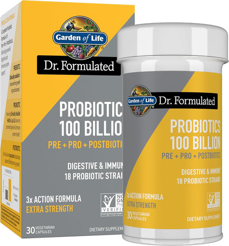 Garden of Life Dr. Formulated Pre, Post & Probiotics 100 Billion CFU, 30ct | Pre, Post & Probiotic Once Daily Supplement for Women & Men, Extra Stength, 30 Day Supply