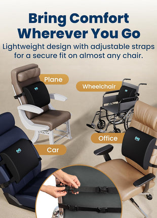 Everlasting Comfort Lumbar Support Pillow for Office Chair - Memory Foam Back Cushion for Car Seat - Promotes Better Posture, Back Pain Relief - Ideal Gaming and Desk Chairs Work and Home Essentials