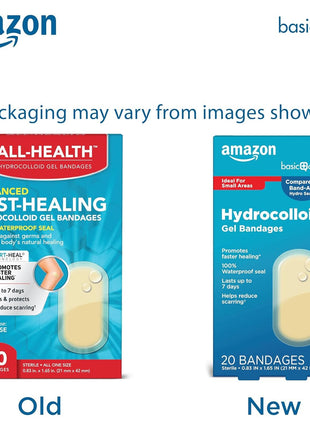 Amazon Basic Care Advanced Fast Healing Hydrocolloid Gel Bandages, Regular 20