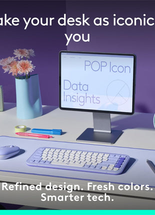 Logitech POP ICON Keys Wireless Bluetooth Keyboard - Lilac and Off-White | Comfortable typing, programmable keys, easy-switch between up to 3 devices, for laptop, tablet, PC