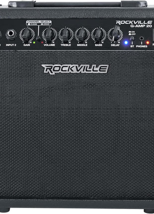 Rockville G-AMP 20W Guitar Amplifier Combo with Bluetooth, Delay, Dual Guitar Inputs, Clean/Overdrive, EQ Controls, Portable for Practice and Small Gigs