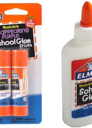 Elmer's bundle Washable Liquid School Glue, White, Dries Clear, 4 fl oz Plus Disappearing Purple Elmer's School Glue Stick, 7g, 2pk