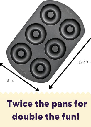 Wilton Gold Non-Stick Donut Pan Set - Quality Baking Pan - Dishwasher Safe & Scratch Resistant - Made Without PFAS - 12.5 x 8 x 1 Inch, 2-Piece Set