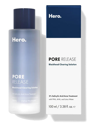 Hero Cosmetics Pore Release Blackhead Clearing Solution, 3.38 Fl Oz | Blackhead Remover Toner; Exfoliating 2% Salicylic Acid Toner Featuring AHA, BHA, and PHA; Acne Treatment