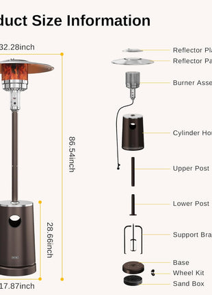 EAST OAK 50,000 BTU Patio Heater with Sand Box, Table Design, Double-Layer Stainless Steel Burner, Wheels, Triple Protection System, Outdoor Heater for Home and Residential, Pinecone