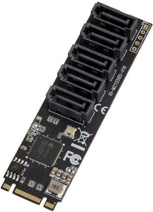 Internal 5 Port Non-RAID SATA III 6GB/s M.2 B+M Key Adapter Card for Desktop PC Support SSD and HDD. JMB585 Chipset