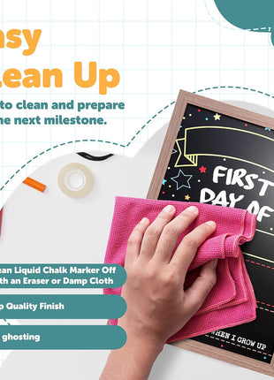 First Day Last Day of School Double Sided Sign with Frame (Reusable Dry Erase Board for Liquid Chalk Markers - 9.17 inch x 13.27 inch)
