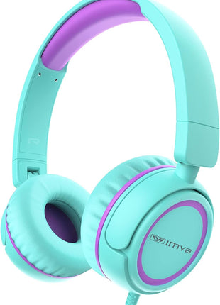 IMYB V1 Kids Headphones, 85dB Safe Volume for School, Toddler 2-12, Adjustable Foldable Durable Wired Cord, iPad Kindle Tablet Chromebook 3.5mm On-Ear for Boys Girls Teens Travel Plane (Green)