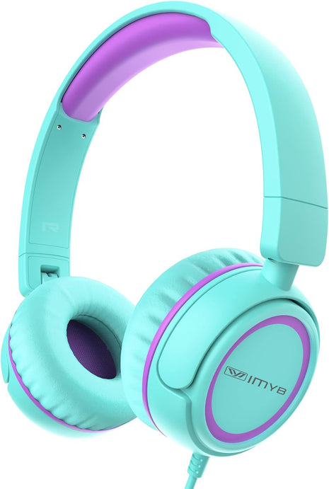IMYB V1 Kids Headphones, 85dB Safe Volume for School, Toddler 2-12, Adjustable Foldable Durable Wired Cord, iPad Kindle Tablet Chromebook 3.5mm On-Ear for Boys Girls Teens Travel Plane (Green)