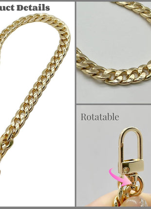 WEICHUAN 8 inch DIY Iron Flat Chain - Wrist Strap Wrist Chain Purse Straps Handbag Chains Accessories (Gold)