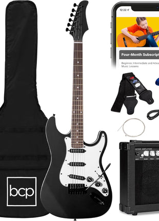 Best Choice Products 39in Full Size Beginner Electric Guitar Starter Kit w/Case, Strap, 10W Amp, Strings, Pick, Tremolo Bar   Jet Black