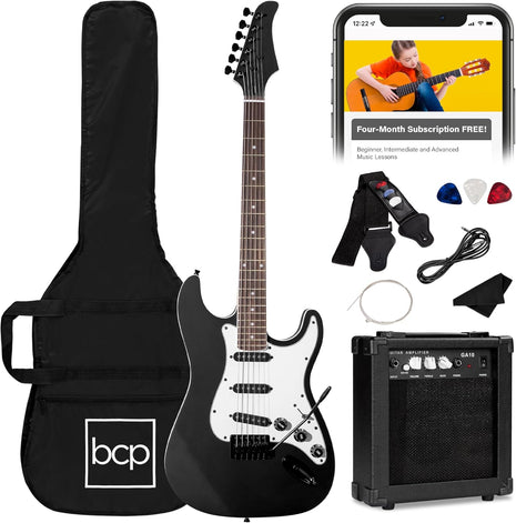 Best Choice Products 39in Full Size Beginner Electric Guitar Starter Kit w/Case, Strap, 10W Amp, Strings, Pick, Tremolo Bar   Jet Black