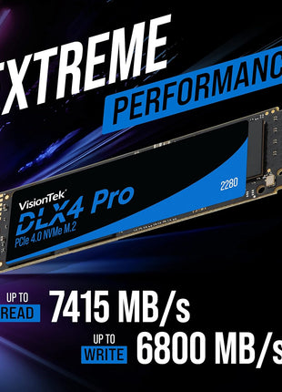 VisionTek 2280 M.2 DLX4 Pro SSD - 512GB - PCIe Gen 4.0 x4 NVMe - 5200MB/s Read, 4775MB/s Write – Laptops, Gaming PCs, Compatible Consoles
