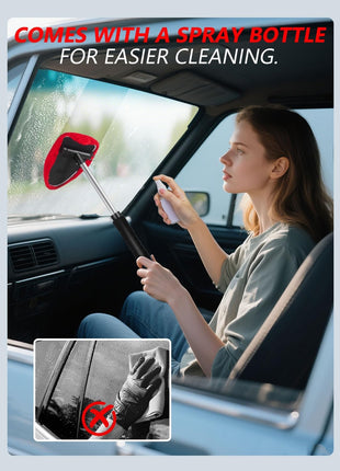 Topmart Windshield Cleaner,Windshield Cleaning Tool with Extendable Handle and Air Vent Duster for Car Interior Exterior,Car Glass Cleaner Kit with Washable Reusable Microfiber Cloth