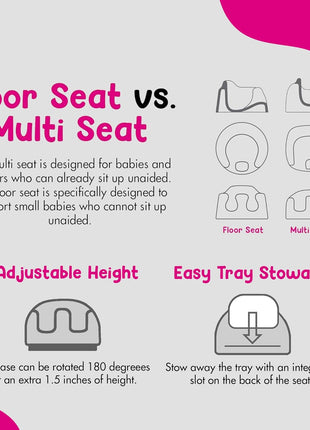 Bumbo 3-in-1 Portable Infant Multi-Seat with Tray, 6 to 36 Months, Taupe | All-in-One Travel, Feeding, and Play - Floor Seat, Booster Seat and High Chair for Baby and Toddler Dining & Activity