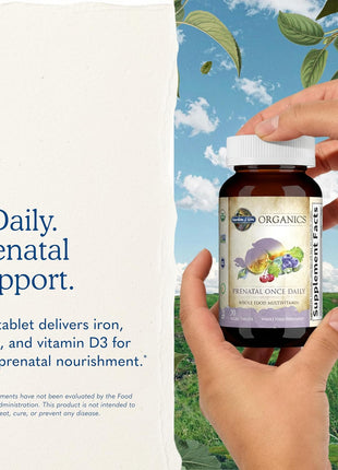 Garden of Life Organics Prenatal Once Daily with Folate, Vitamin C, B6, B12 & D3 – Prenatal Vitamins for Women with Energy Metabolism Support for Healthy Fetal Development, Non-GMO, Vegan, 30 Tablets